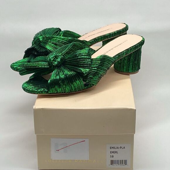 Loeffler Randall Emilia 50MM Pleated Lamé Knotted Mules size 5 - Picture 12 of 14